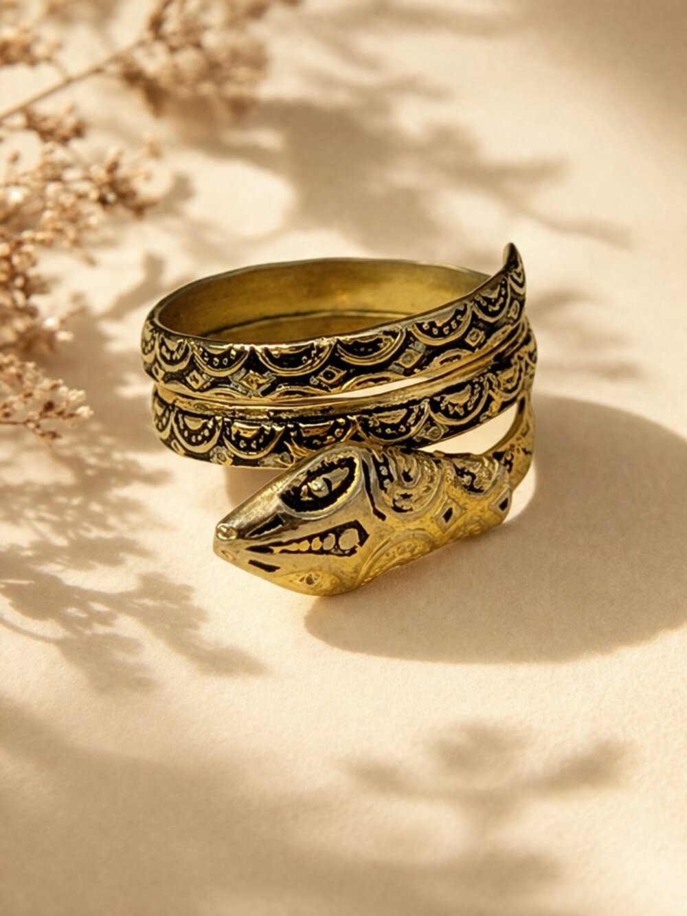 VTG Spain Gold Tone Snake Serpent Wrap Statement Ring Adjustable Toledo Style